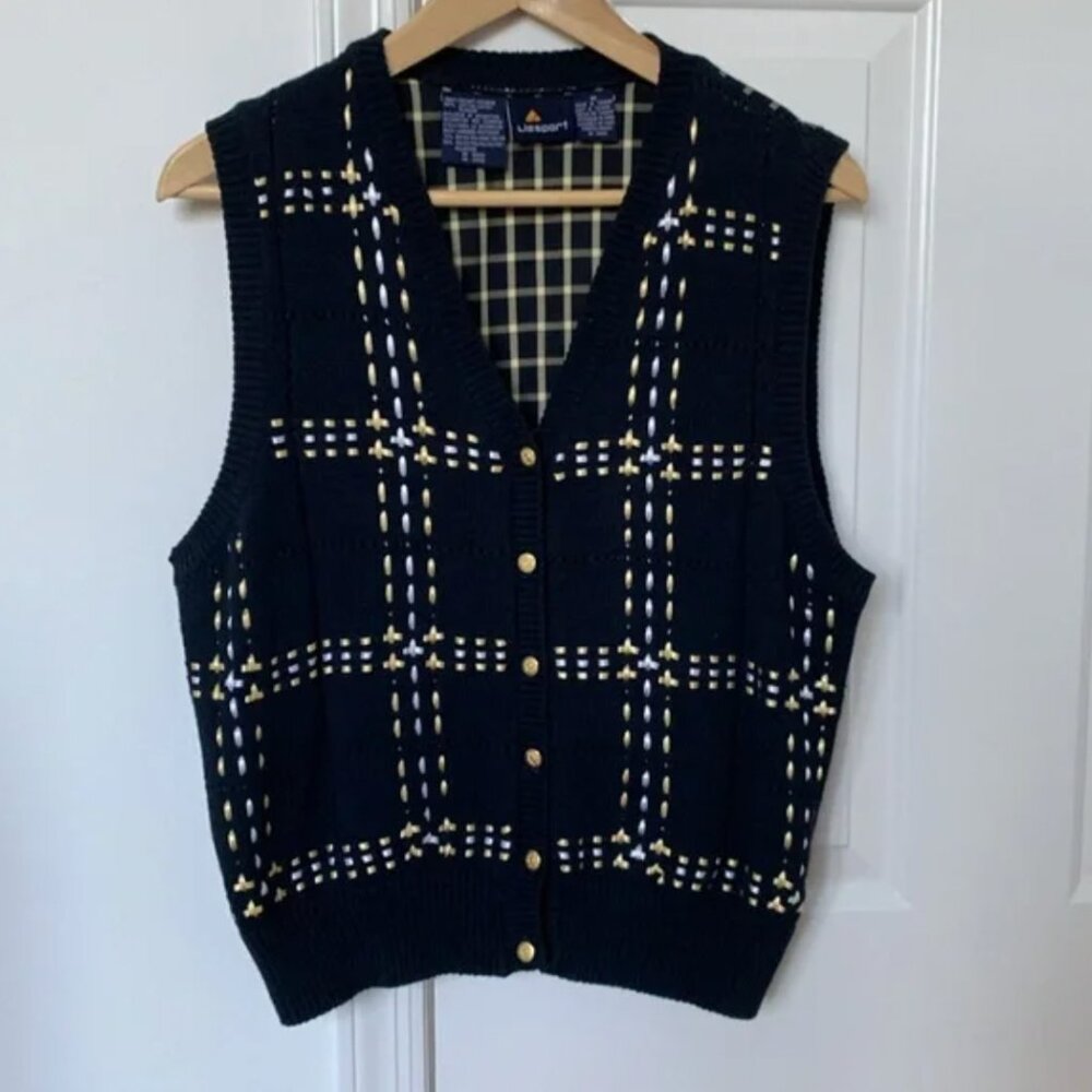 Rare 1980s Vintage Black Sweater Vest with Stripes